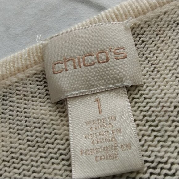 CHICO's Cream/Multi-Color Long Sleeve Open Front CARDIGAN Sweater Sz 1 - Picture 6 of 6